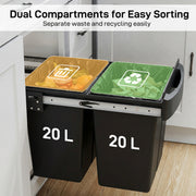 Kitchen Cupboard Pull Out Bin with Dual Compartments for Easy Waste and Recycling Black Homcom