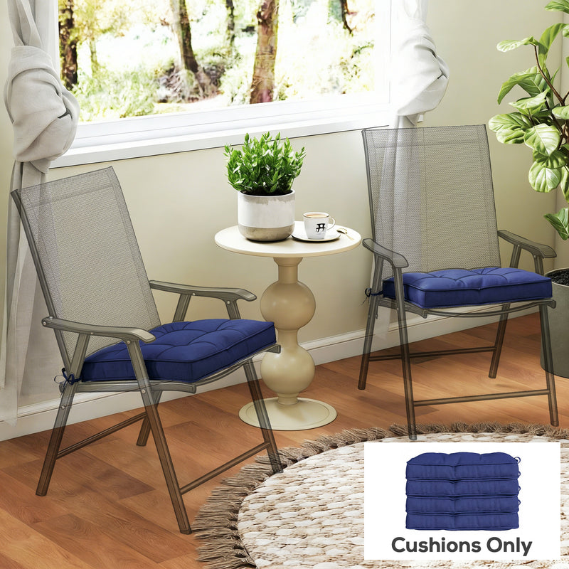 Garden Chair Cushions Set of 4 with Extra Padding and Tie Fastenings Dark Blue Outsunny