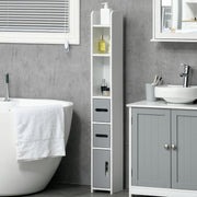 Tall Freestanding Bathroom Cabinet with Open Shelves and Storage Cupboards Grey
