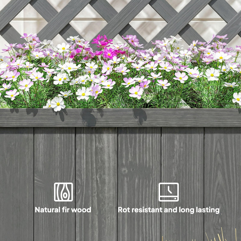 Wooden Planter Box with Trellis for Climbing Plants and Herbs Outdoor Grey