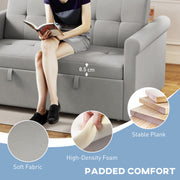 Two Seater Velvet Feel Sofa Bed With Foldable Design For Guest Rooms Grey