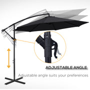 Black 2.45m Cantilever Garden Parasol With Cross Base Waterproof And UV Protection