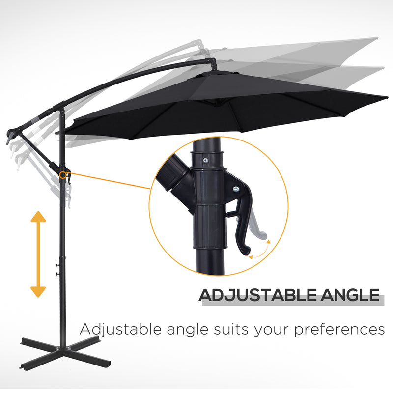 Black 2.45m Cantilever Garden Parasol With Cross Base Waterproof And UV Protection