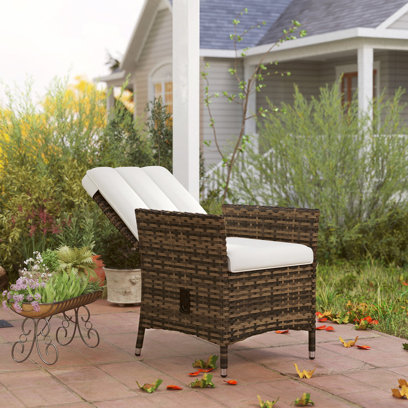 Cream Rattan Reclining Garden Chair with Cushion and Adjustable Backrest by Outsunny