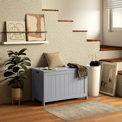 Wooden Storage Chest with Safety Hinges Ideal for Toys or Bedding for Living Room Grey