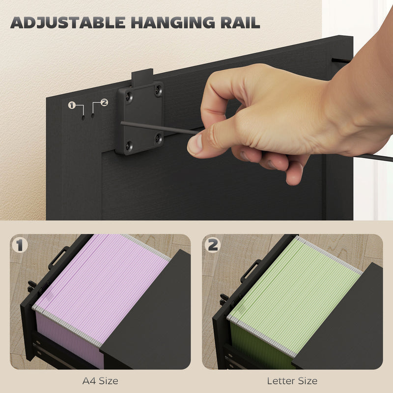 Black Lockable 3 Drawer Office Filing Cabinet With Smooth Rolling Wheels For Home Office 40W x 40D x 101H cm