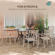Six Seater Steel Rectangular Garden Table With Parasol Hole Wood Effect Ideal For Outdoor Dining
