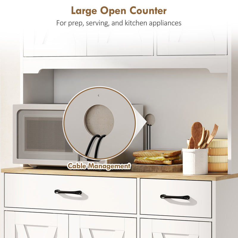 Kitchen Storage Cabinet with Adjustable Shelves and Barn Doors for Organised Cooking Natural Wood White AOSOM