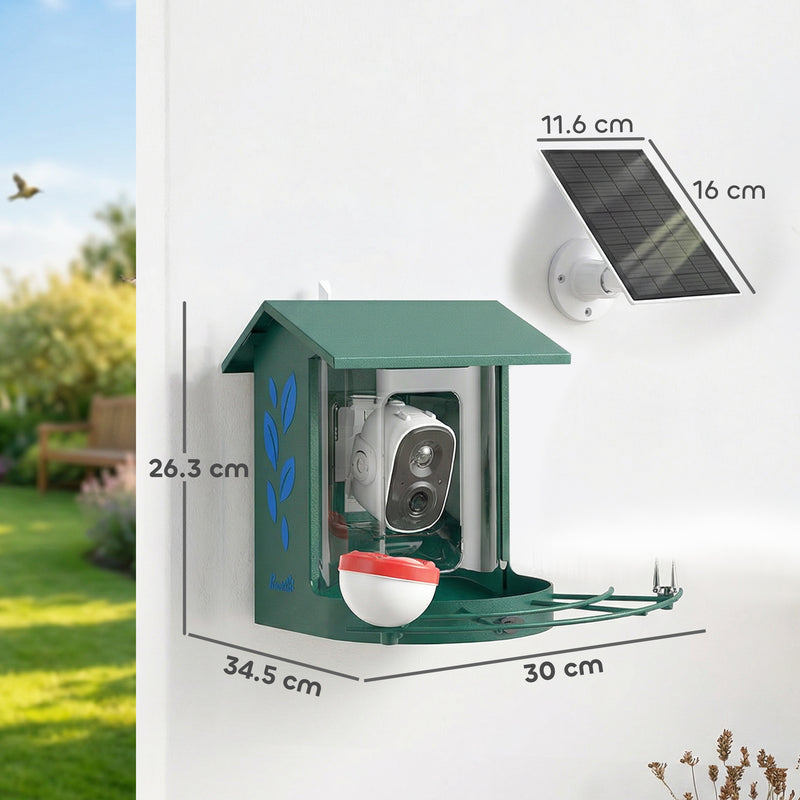 Smart Bird Feeder Camera with 2K HD Video and AI Species Recognition App Alerts Grey AOSOM