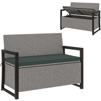 Grey 151.5L Garden Storage Bench with Cushion Weatherproof Seat by Outsunny