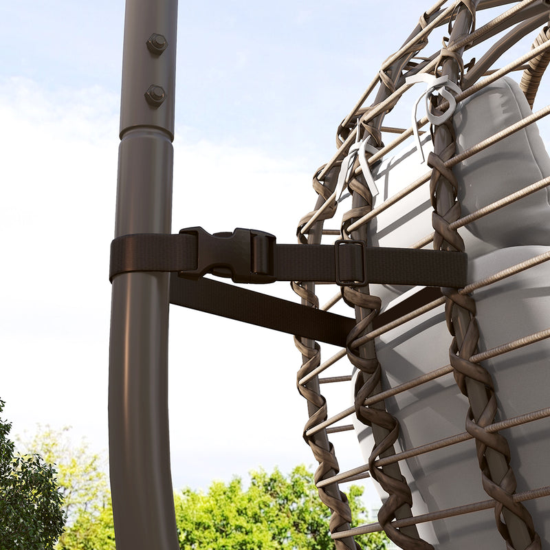 Light Grey Rattan Hanging Egg Chair with Cushion and Stand for Garden or Patio by Outsunny