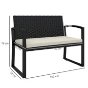 Two Seater Rattan Garden Bench with Cushions in Beige and Black by Outsunny