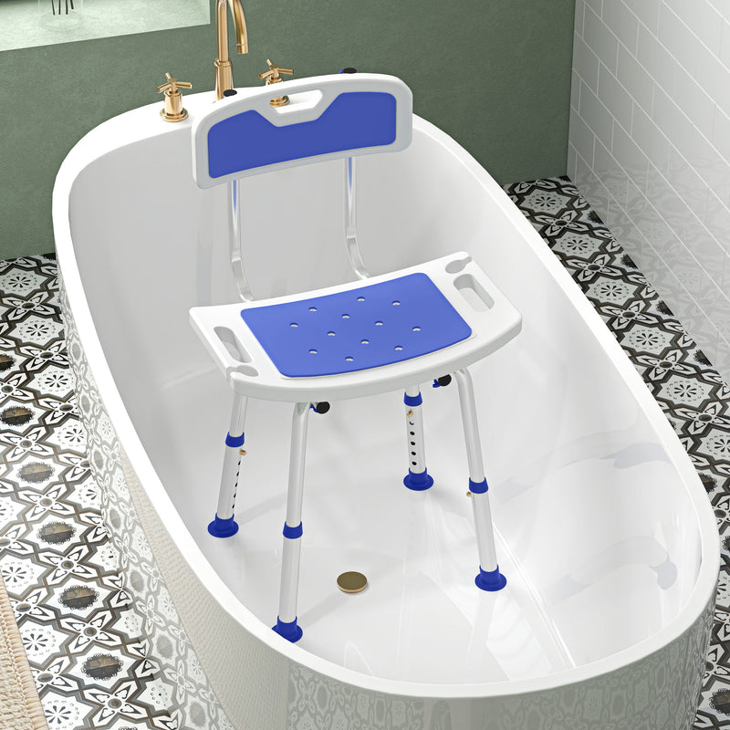 Blue Height Adjustable Shower Chair with Backrest and Anti-Slip Feet by HOMCOM