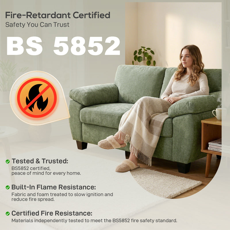 2 Seater Compact Sofa for Small Living Rooms with Thick Cushions and Wide Armrests Dark Green