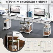 White 120cm Computer Desk with Power Outlets 3 Drawers and 4 Storage Shelves for Home Office