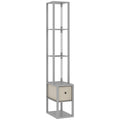 LED Floor Lamp with Shelves and Fabric Drawer Adjustable Brightness for Living Room Grey
