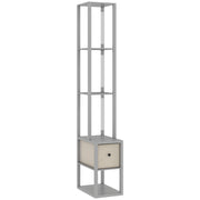 LED Floor Lamp with Shelves and Fabric Drawer Adjustable Brightness for Living Room Grey