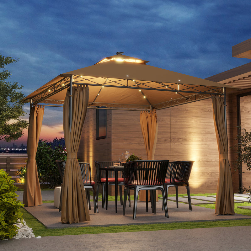3 x 3 m Brown Metal Gazebo With Solar LED Lighting by Outsunny