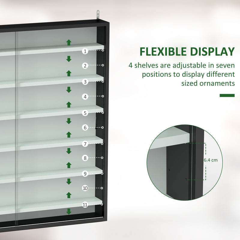 Black and White 7 Tier Wall Display Cabinet with Glass Doors and Adjustable Shelves by HOMCOM