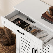 White Shoe Storage Cabinet For Hallway with Louvered Doors Adjustable Shelves and Drawer 78x37x115cm Homcom