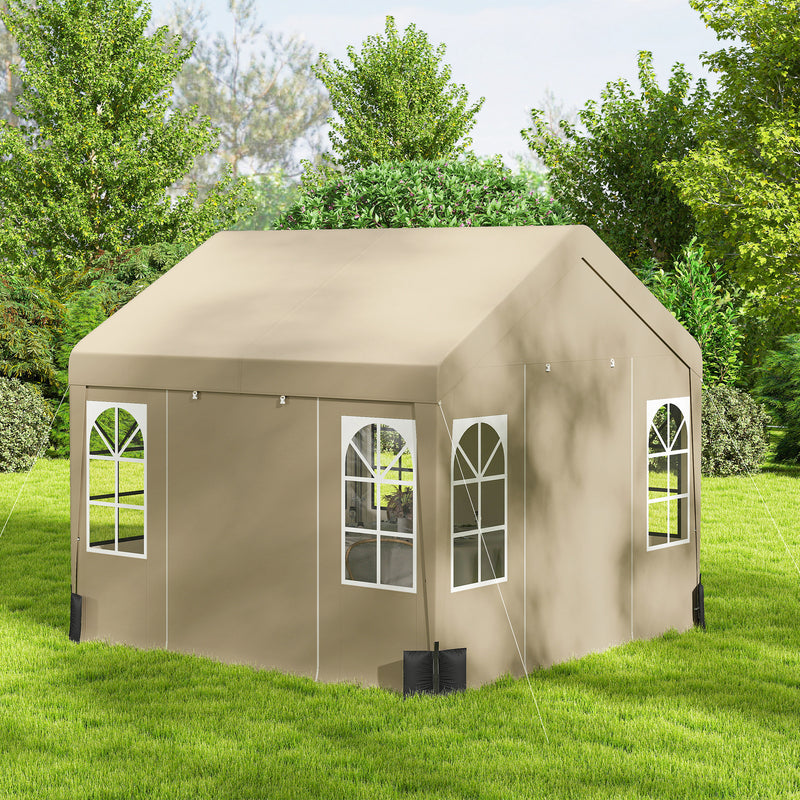 3x3m Gazebo Marquee for All Weather Outdoor Gatherings with Windows and Zipped Doors, Beige