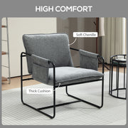 Grey Minimalist Padded Accent Chair with Side Pockets by HOMCOM