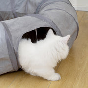 2 in 1 Cat Tunnel and Bed with Hanging Ball and Peek Hole for Indoor Play, Grey AOSOM
