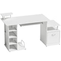 Computer Desk with Shelves and Drawer for Organised Home Workspace White Wood Effect