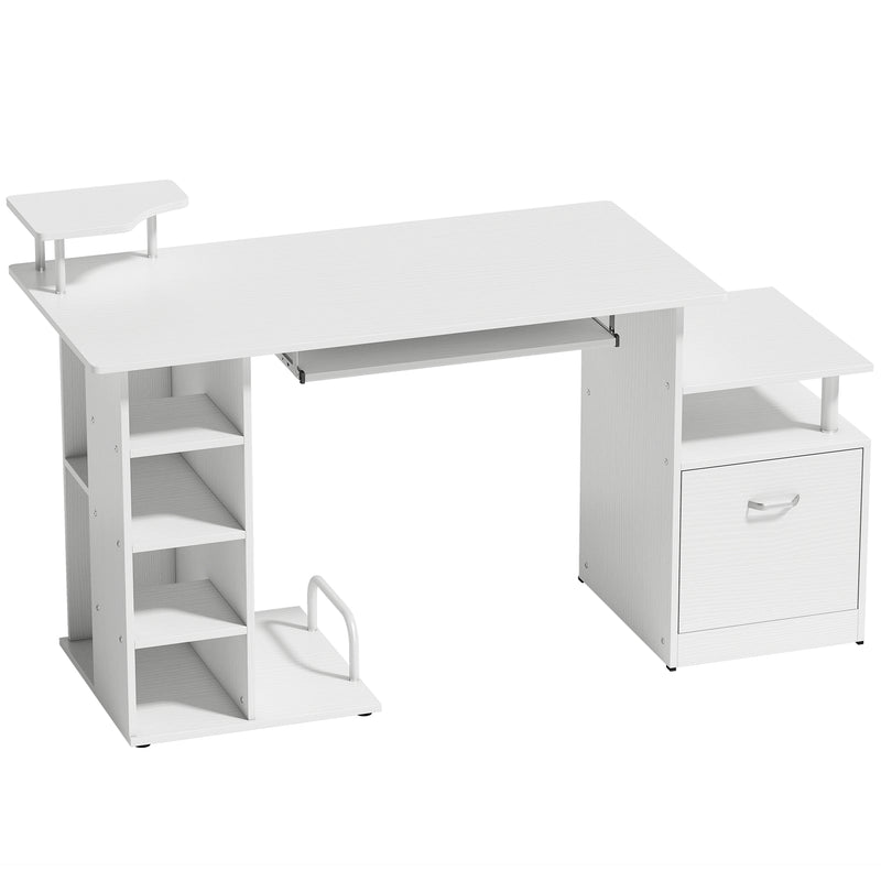 Computer Desk with Shelves and Drawer for Organised Home Workspace White Wood Effect