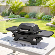 Portable 2 Burner Gas BBQ with Side Tables for Small Gardens and Camping Black Outsunny