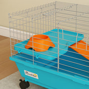 Small Animal Cage with Deep Base and Easy Access Doors for Rabbits and Guinea Pigs Blue AOSOM