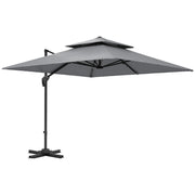 Light Grey 3x3m Cantilever Parasol with Aluminium Frame Crank Tilt and Base by Outsunny