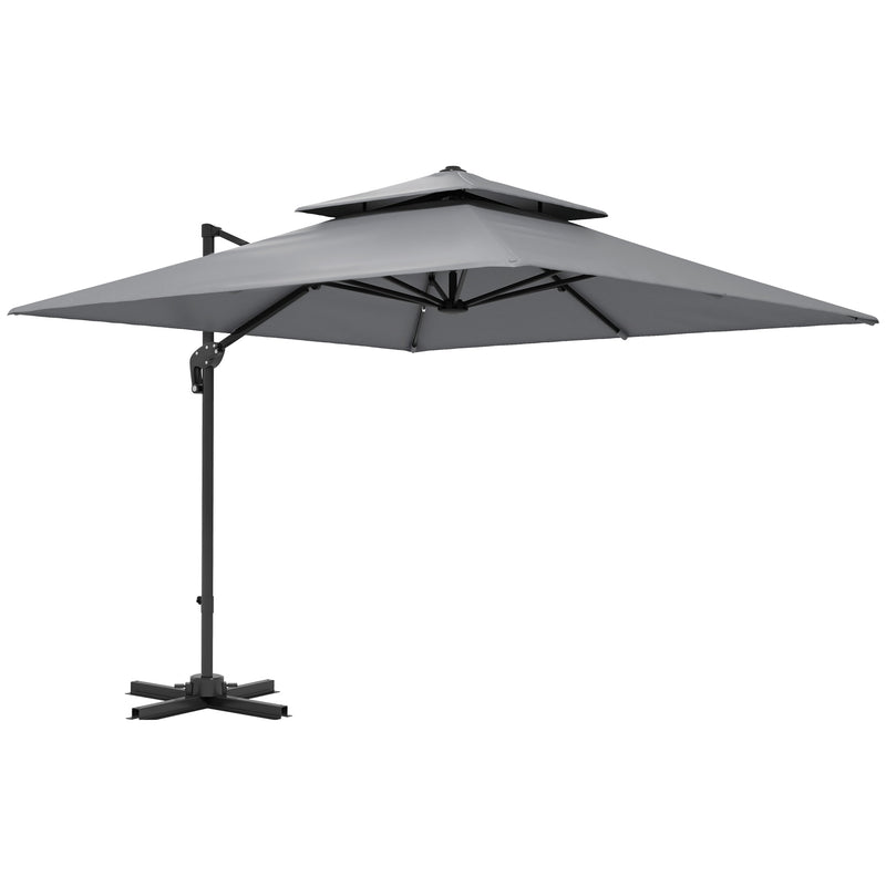 Light Grey 3x3m Cantilever Parasol with Aluminium Frame Crank Tilt and Base by Outsunny