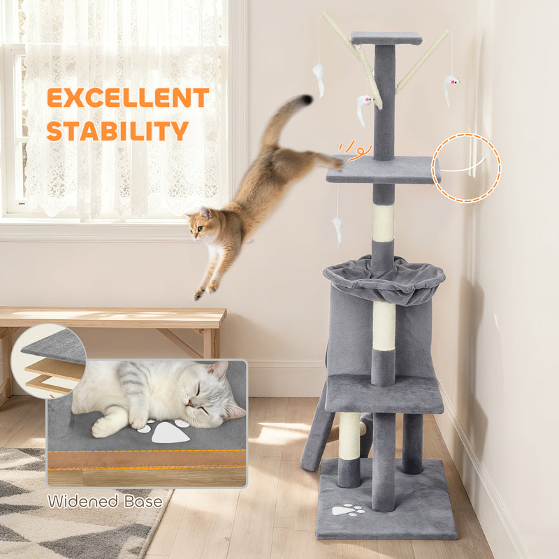 Multi Level Cat Tree With Scratching Posts And Condo For Indoor Kittens Grey AOSOM
