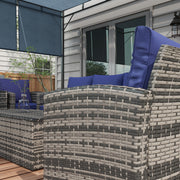 6 Seater Rattan Garden Furniture Set With Cushions and Storage Tables Grey With Navy Blue by Outsunny