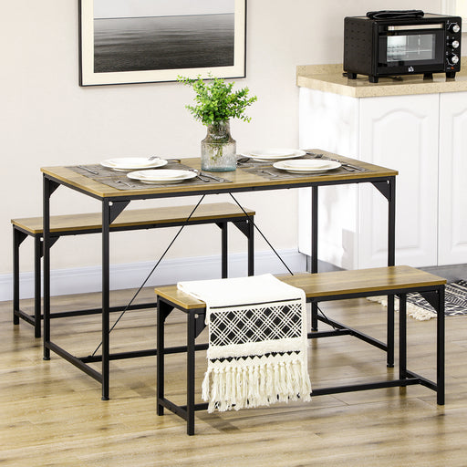 4 Seater Dining Table and Bench Set with Space Saving Design for Kitchen or Dining Room Natural