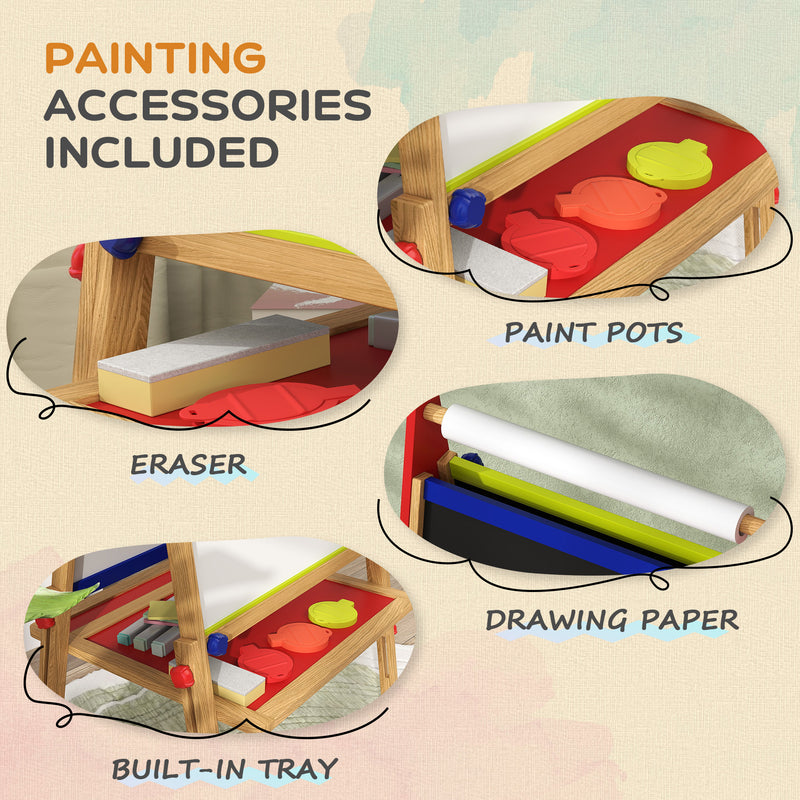 3 in 1 Wooden Kids Easel with Paper Roll Whiteboard Chalkboard and Painting Accessories by AIYAPLAY Aiyaplay