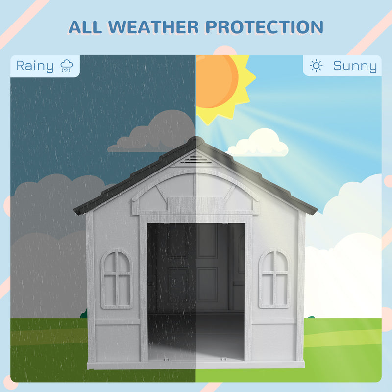 Grey Plastic Dog House for Large Dogs Weather Resistant Indoor and Outdoor Use
