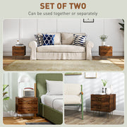 Set of 2 Brown Wooden Bedside Tables with Drawers and Gold Hairpin Legs by HOMCOM