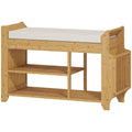 Hallway Shoe Storage Bench with Padded Seat and Side Compartment for Narrow Spaces Natural Cream