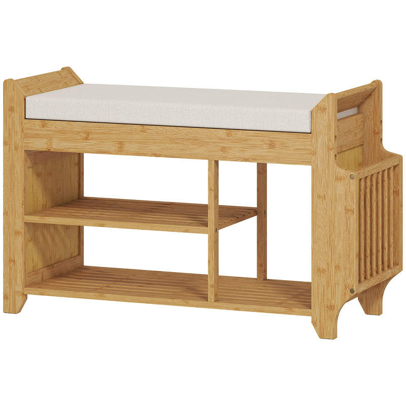 Hallway Shoe Storage Bench with Padded Seat and Side Compartment for Narrow Spaces Natural Cream