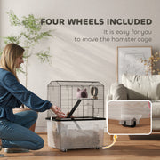 Three-Tier Gerbil and Hamster Cage With Wheels Deep Base Water Bottle by PawHut