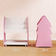 3 Tier Kids Bookshelf With Toy Storage And Wheels For Bedroom Or Playroom Pink AOSOM