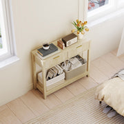 Modern Console Table with Fluted Drawers and Shelf for Hallway or Living Room, Natural Wood Finish