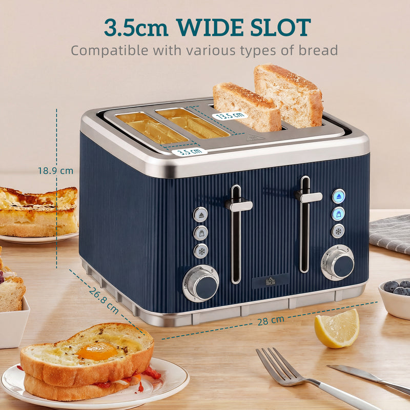 Kettle and Toaster Set for Fast Breakfasts and Hot Drinks Dark Blue and Silver AOSOM