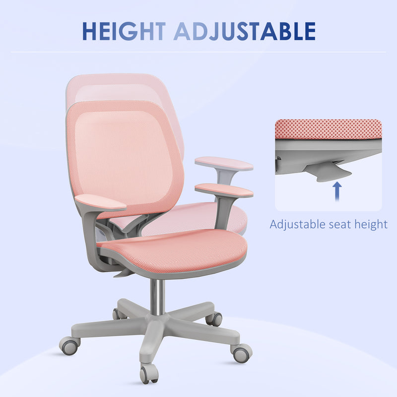 Pink Mesh Office Chair with Adjustable Height and 360 Swivel Wheels for Home or Study
