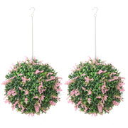 Set of 2 UV Protected Artificial Topiary Balls Ideal for Outdoor Decor Pink AOSOM