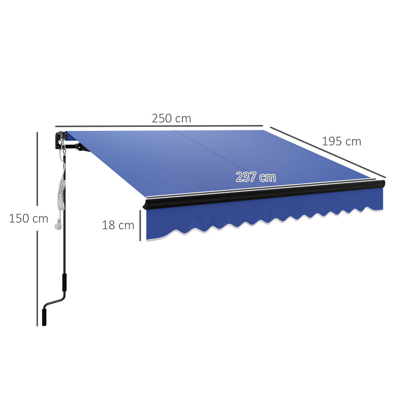 Blue 2.5 x 2m Electric Retractable Awning with LED Light and Remote Control by Outsunny