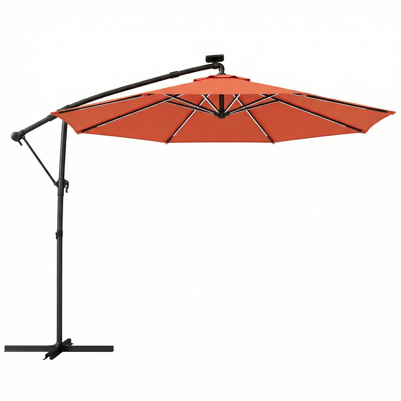 3m Cantilever Parasol Umbrella with Lights and Adjustable Shade For Patio or Garden, Orange