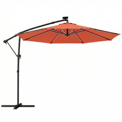 3m Cantilever Parasol Umbrella with Lights and Adjustable Shade For Patio or Garden, Orange Outsunny